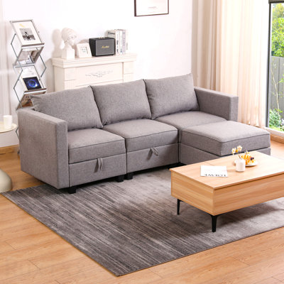 Small Sectional Sofa Modular L Shaped Couch 3 Seater Sectional Couch Convertible Chaise Ottoman With Dark Grey