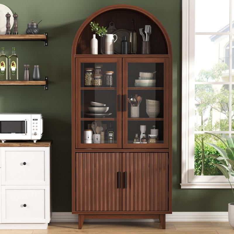 70.8" Tall Arched Storage Cabinet, Black, Brown