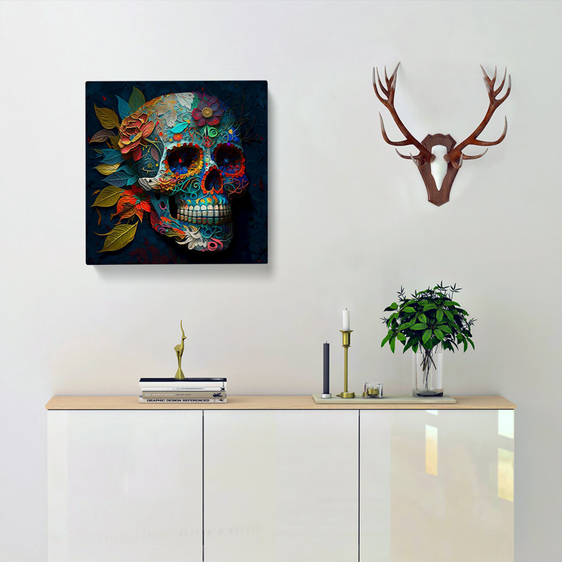Sugar Skull Neo-Impressionism - Wrapped Canvas, 35cm H x 35cm W x 3cm D