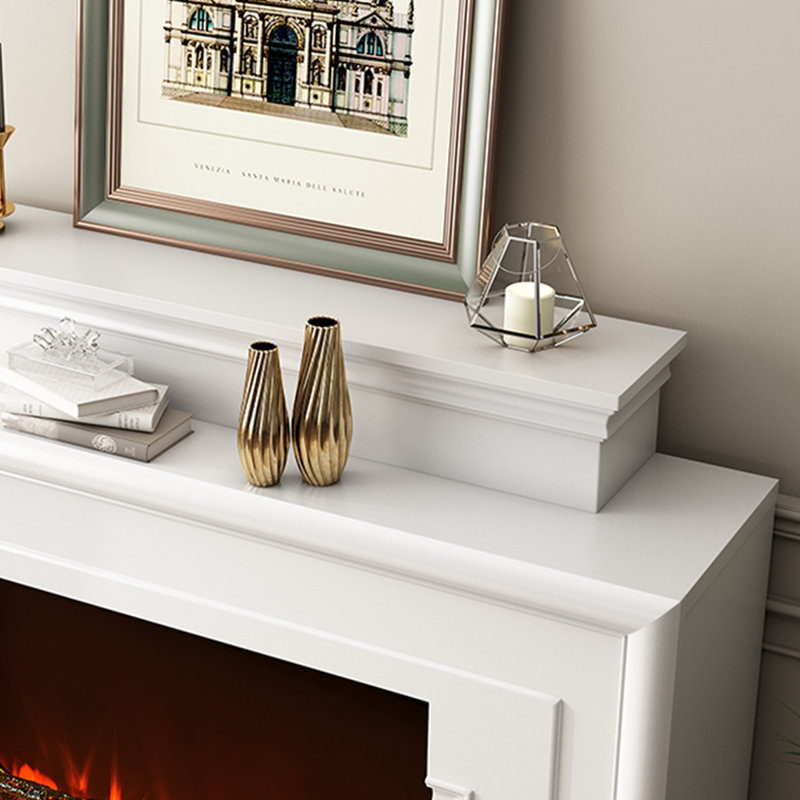 Beige Solid Wood Electric Fireplace