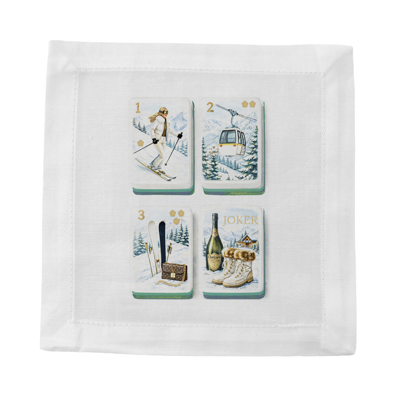 Mahjong Ski Theme Mahj Cotton Sateen Cocktail Napkins