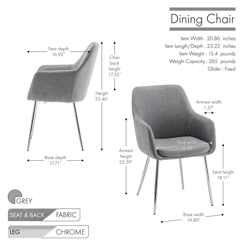 Chaise de salle à manger en tissu avec pieds chromés, Gris