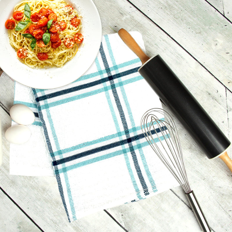 Stripe Waffle Texture Tea Towel Kitchen Towel, Teal