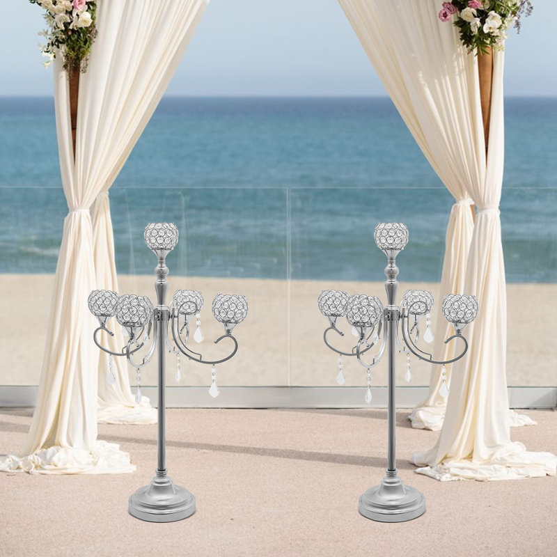 33.8'' H Metal Tabletop Candelabra, Silver