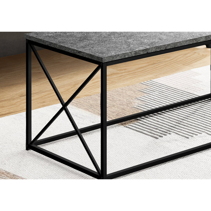 Table contemporaine de style contemporain avec plateau en stratifié gris et base en métal noir, table de 40,5 po de long, rectangulaire de L 40 po