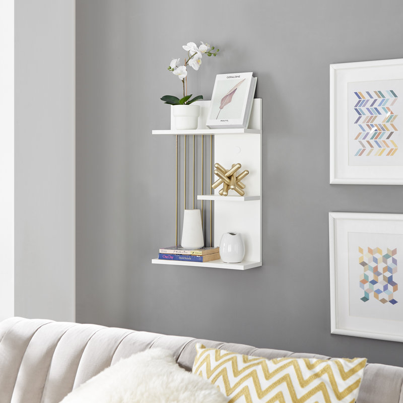 Badiah 3-Level Tiered Shelf Unit, White/Gold