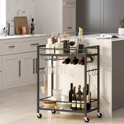 Rolling Beverage Bar Cart, Microwave Cart - for Home by Latitude Run
