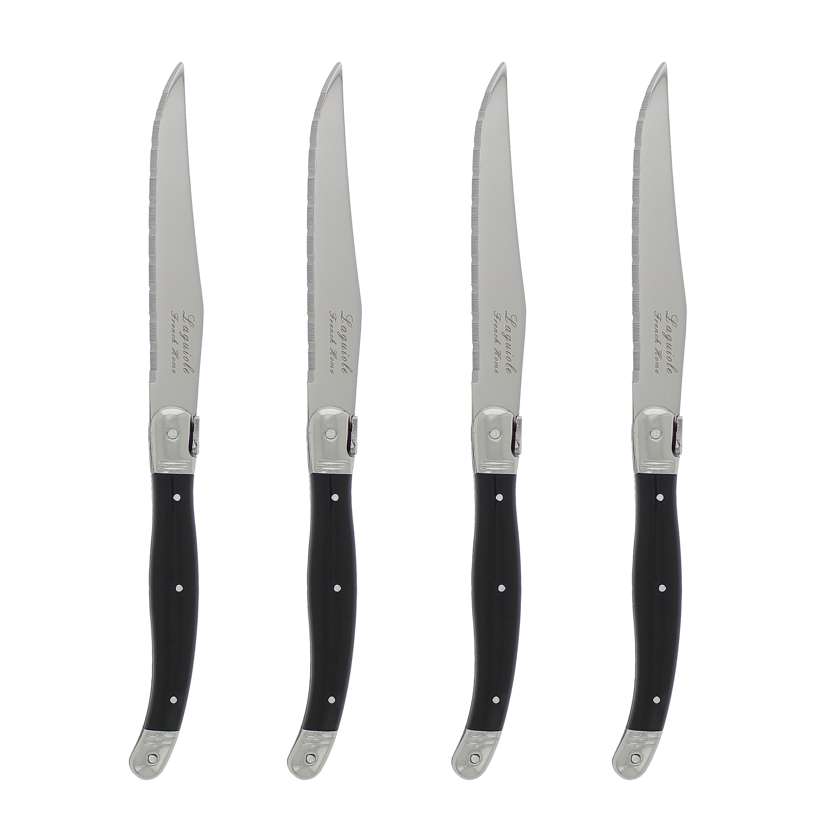French Home Laguiole Steak Knives with Black Handles, 4-Piece Set