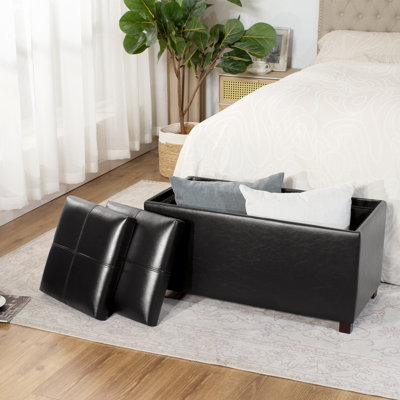31" Rectangle Faux Leather Storage Ottoman With Flip-top Trays