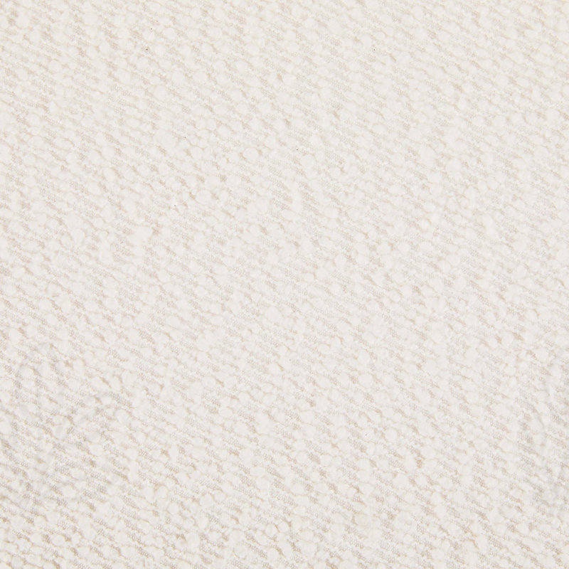 Naya Modern Boucle Upholstered Round Ottoman With Solid Rubberwood Legs, Natural, White