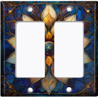 Metal Light Switch Plate Cover; US Standard Size 2 Gang GFI Rocker - Stained Glass PRINT Floral Mandala
