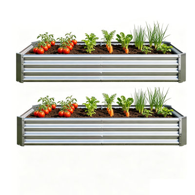 2 pots de jardin rectangulaires surélevés en métal 6 x 3 x 1 pi argentés, jardinière extérieure robuste pour légumes, fleurs et herbes