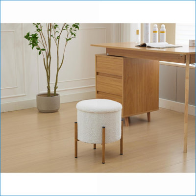 Repose-pieds, tabouret de rangement rond moderne avec couvercle pliable, base en tissu en peluche pour le salon et la chambre à coucher (noir) | Grain de bois | Noyer brun
