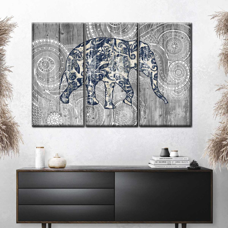 Boho Floral Elephant Multi Piece Canvas Print, H 48 po x l 74 po x P 1,25 po
