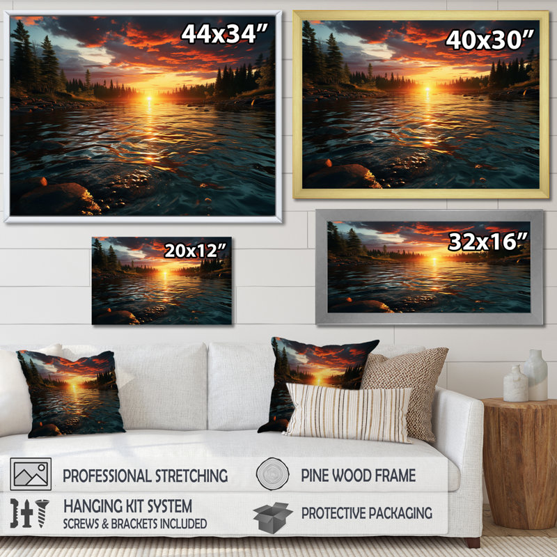 Coucher de soleil sur les eaux scintillantes, Cadre naturel flottant, H 30 po x l 40 po x P 1,5 po