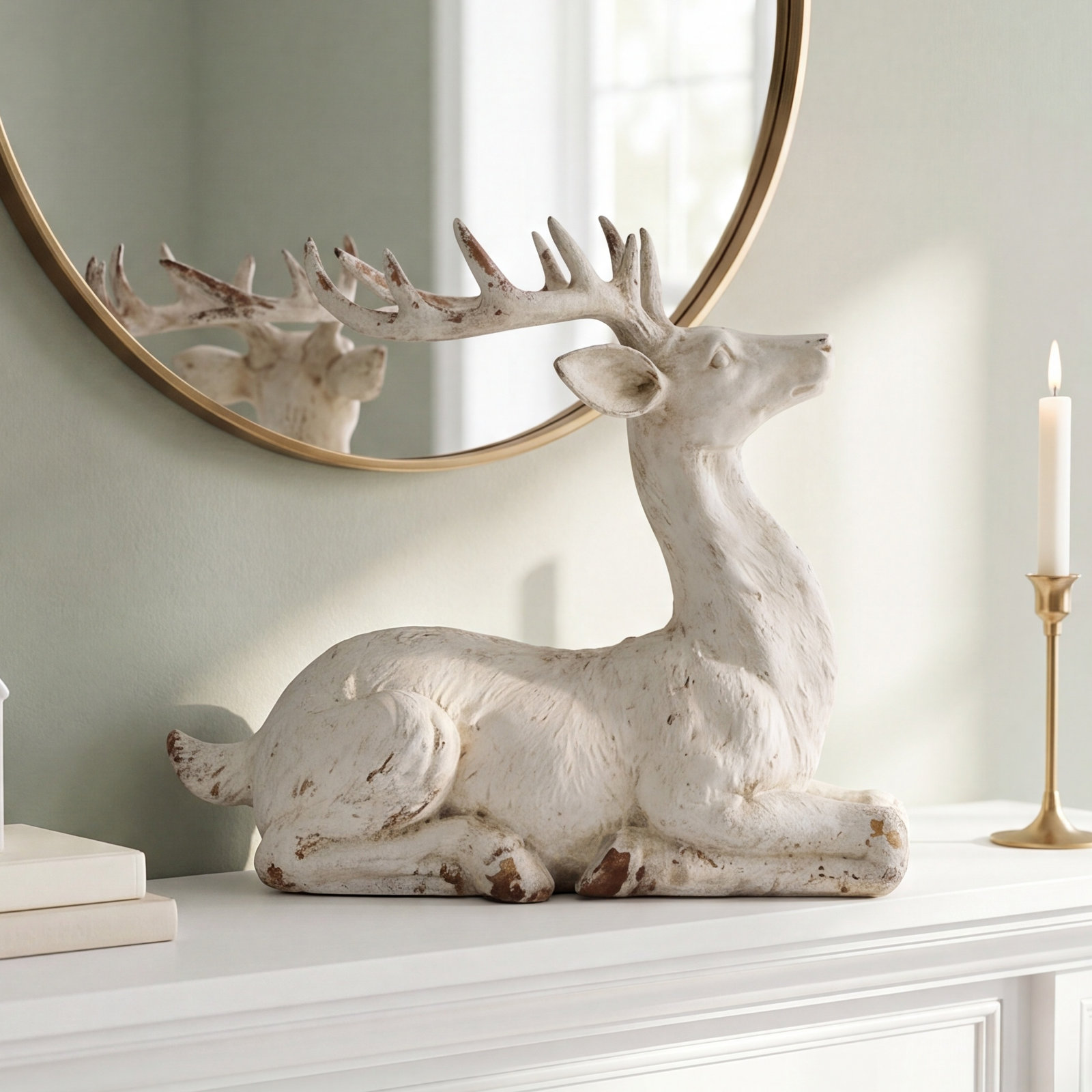 Faux Concrete Reindeer Holiday Figurine