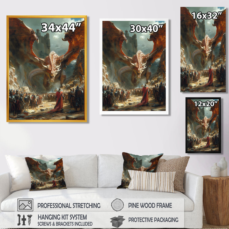 Décoration murale épique entre les dragons et les soldats V - Dragons, H 20 po x l 12 po x P 1 po