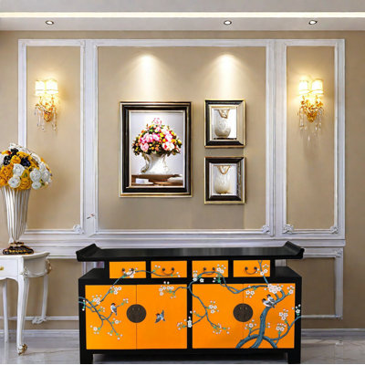 Decorated Porch Cabinet 64.9'' Solid Wood Sideboard