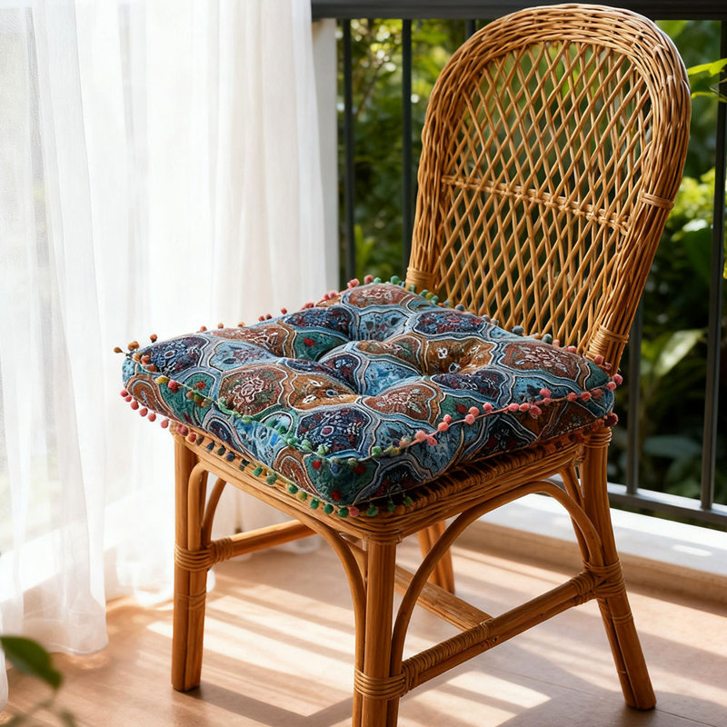 Square Tatami Seat Cushion, Blue Abstract 1
