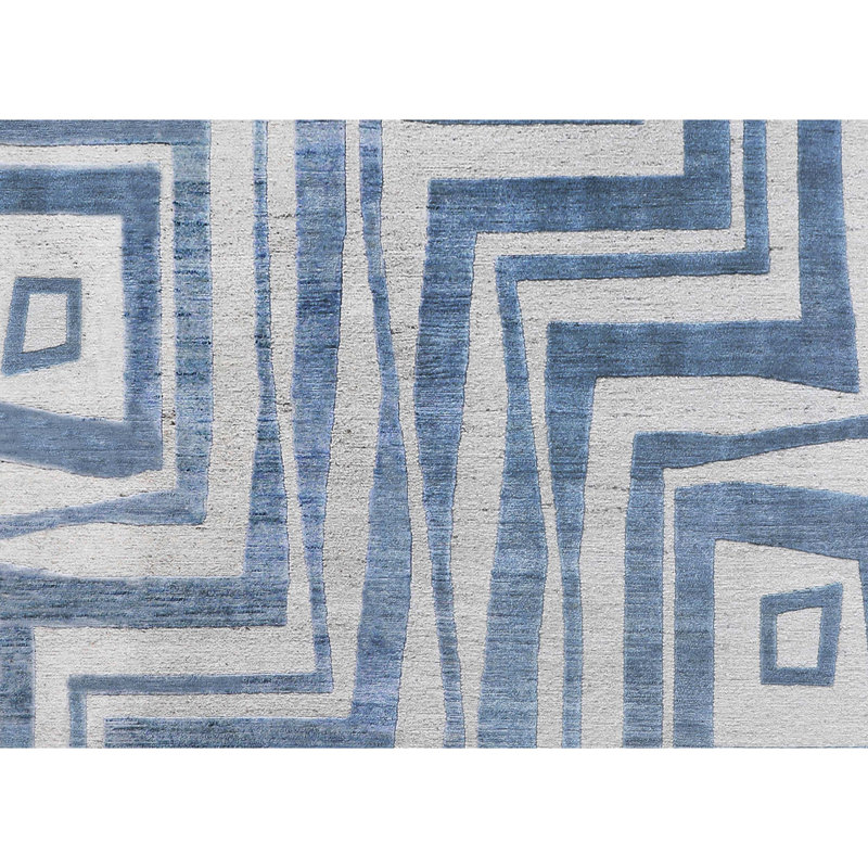 Geometric Area Rug in Ivory/Blue, Rectangle 5' x 8'