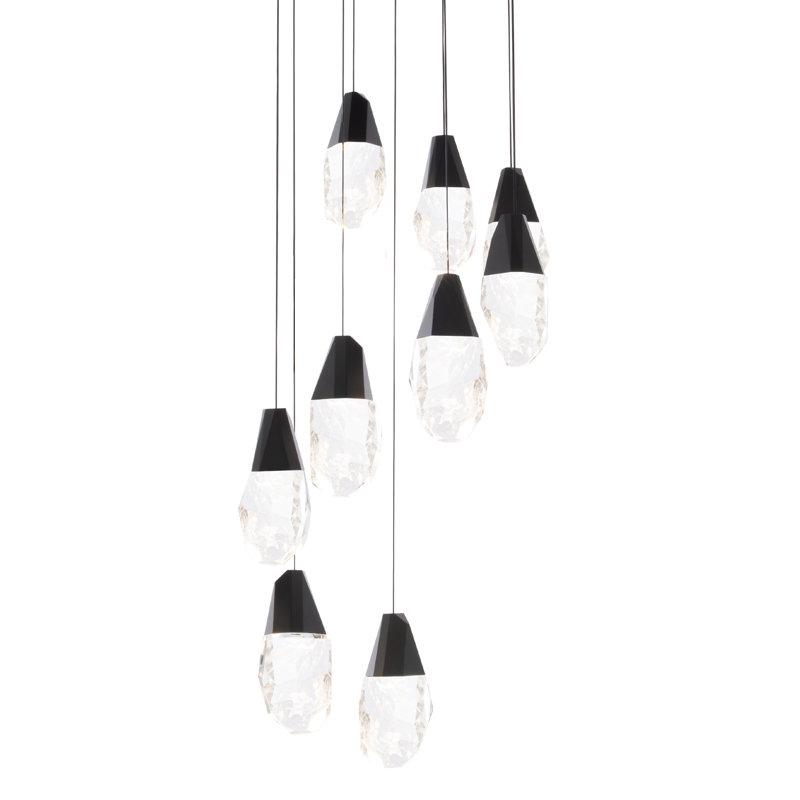Martini 9 Light LED Multi-Light Pendant, Black, Optic Haze Crystal