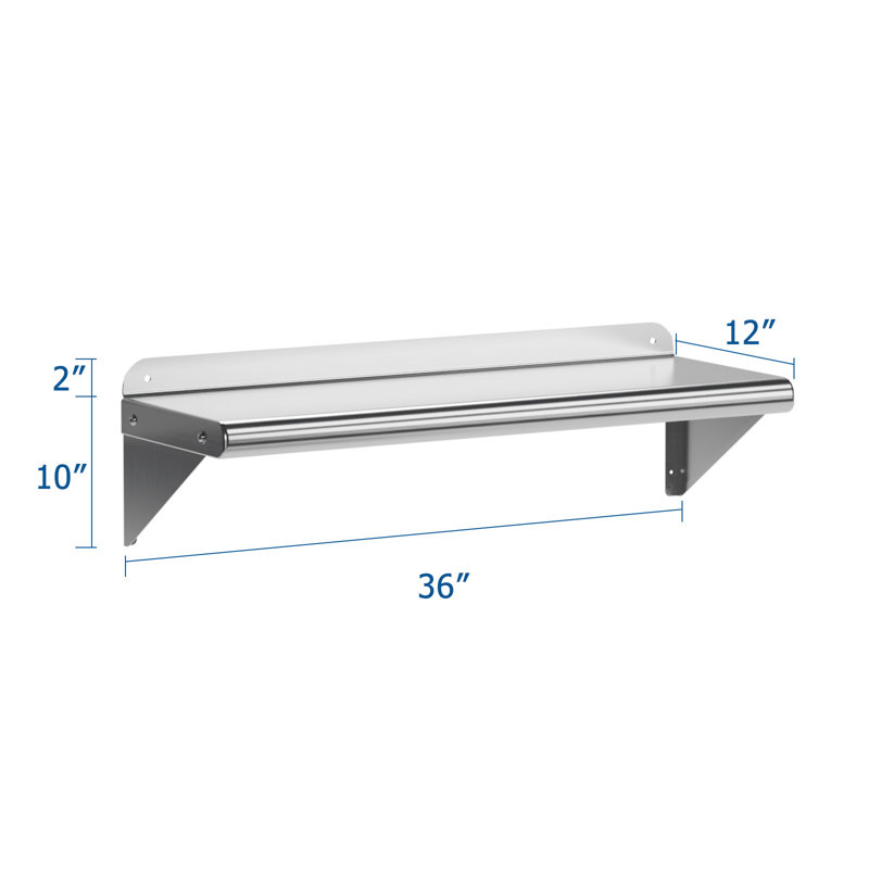 Stainless Steel Wall Mounted Shelving Unit, 30.48" H x 91.44" W x 30.48" D