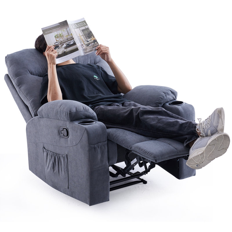 Catherne 34.3" Wide Upholstered Manual Recliner, Light Gray