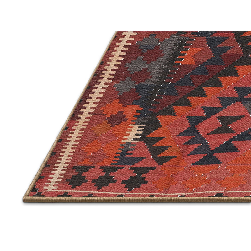 Tapis de zone orange/noir contemporaine, Rectangle 5 pi x 7 pi
