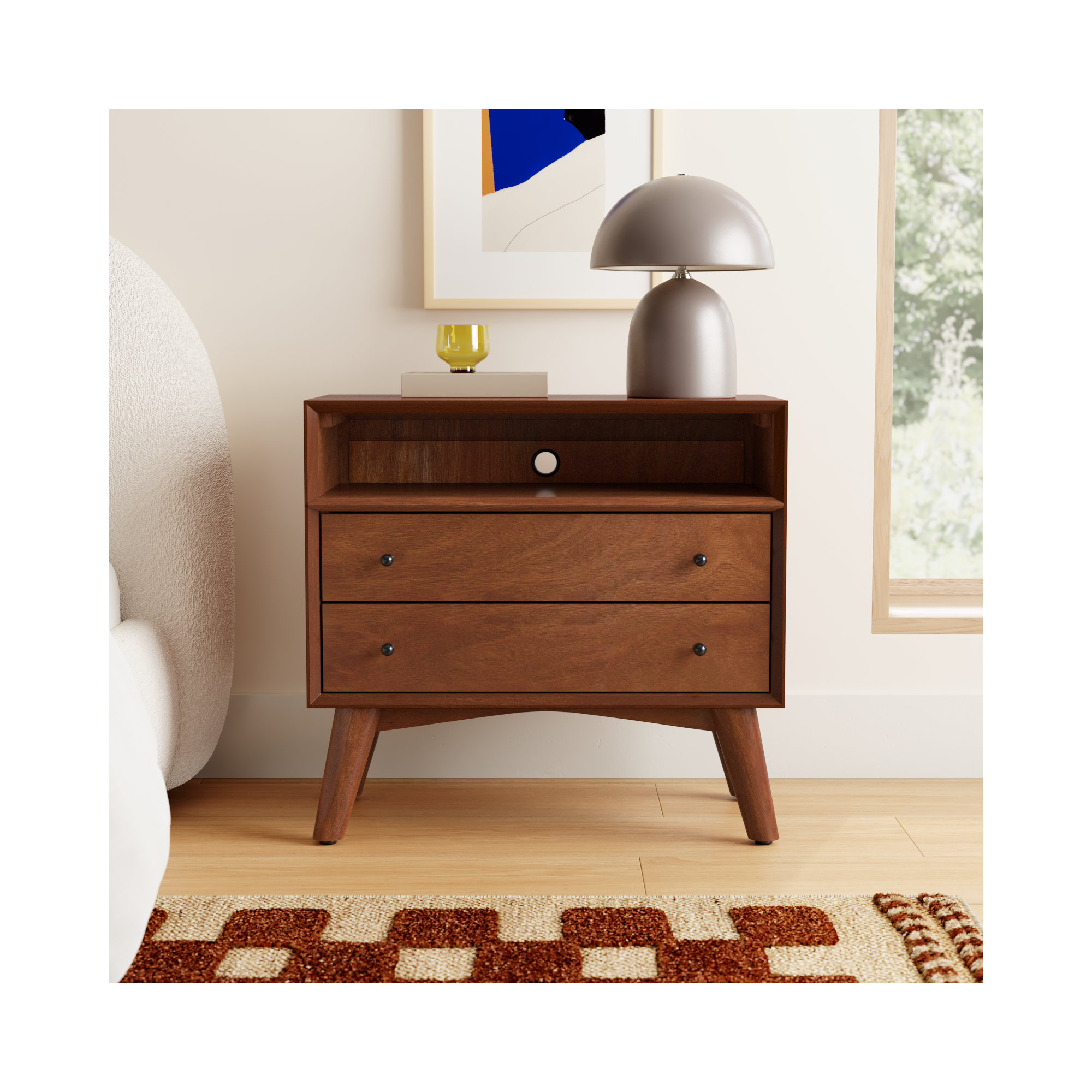 Williams 2-Drawer Nightstand with Shelf, Chestnut