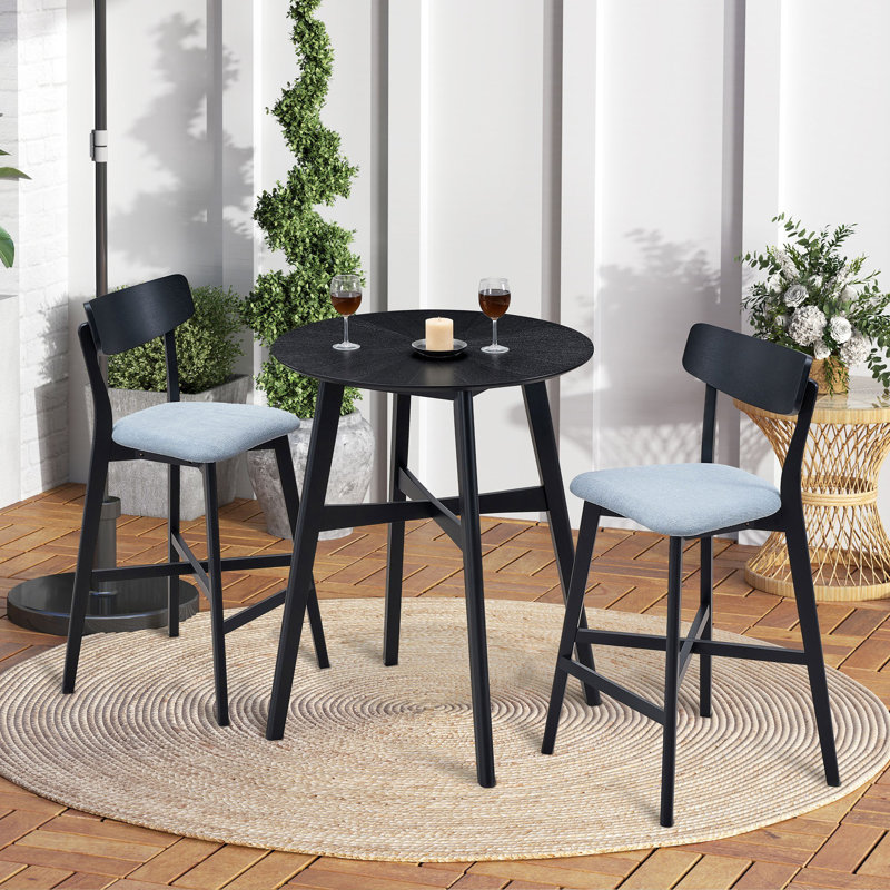 Ensemble de table de bar 3 pièces, table de pub ronde à hauteur de comptoir moderne avec tabourets de bar, Noir/gris