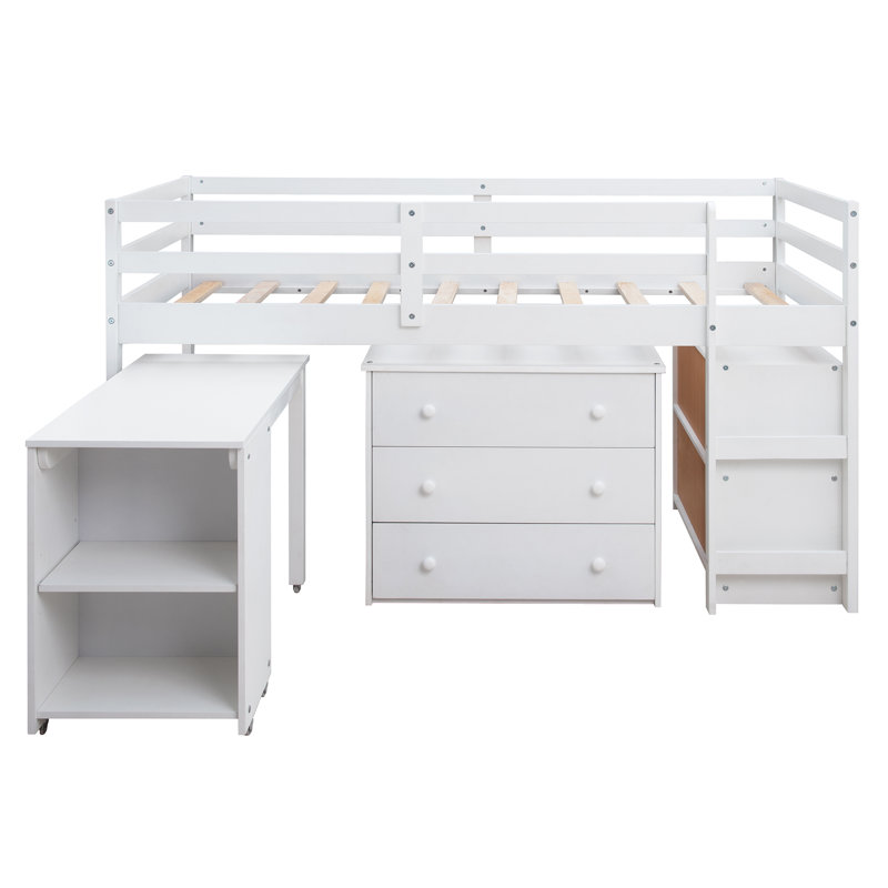 Madeley Loft Bed with Storage Included with Built-in Ladder Included with Desk Included, White