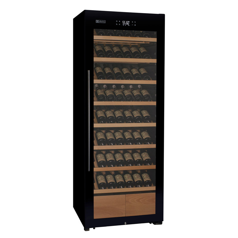 Allavino 248 Bottle Single Zone Freestanding Wine Refrigerator with Display Shelving and Black Glass Door - Right Hinge
