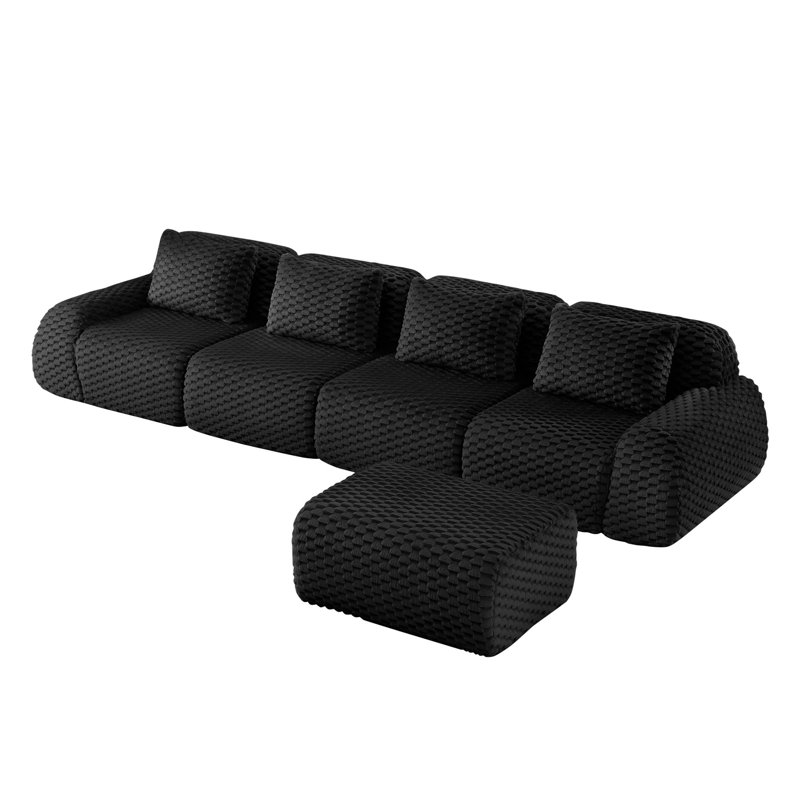 146" Modern L-Shaped Modular Sectional Sofa for Living Room,Flannelette Fabric,Oversized 4-Seater Couch,Deep Seat,Boneless sofa,Movable Ottoman,Buckle connection,Anti-slip Design,No Assembly
