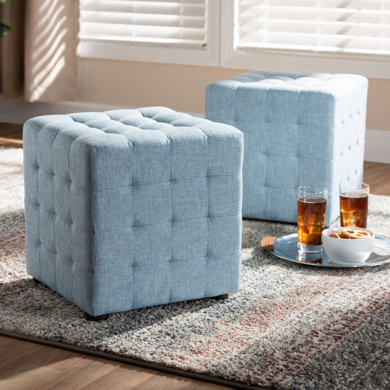 Gelene Upholstered Ottoman, Light Blue