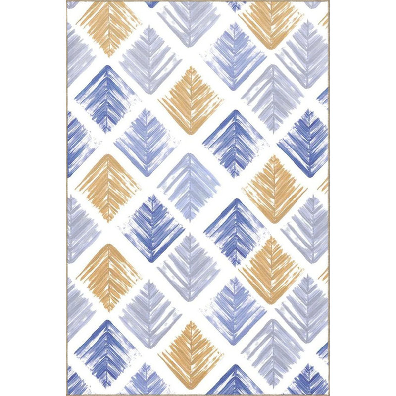 Ice And Yellow Diamond Patterned Woven Base Washable Carpet, Rectangle 2'4" x 4'