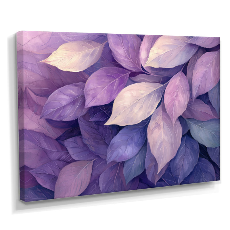 Toile lilas avec feuilles de la forêt II - feuilles, art mural pour le salon, H 30 po x l 40 po, Toile tendue
