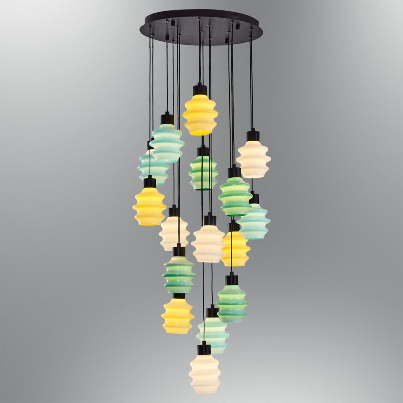 Elegant Metal Chandelier, 44 cm Diameter (Approx. 17.3 inches), Height: 47.2 inches | Includes Glass Cap, 16 x 3.12 W LED Sockets, 3000 K Warm Light, 5000 Lumen Brightness | Perfect for Dining Room, Living Room, and Entryways