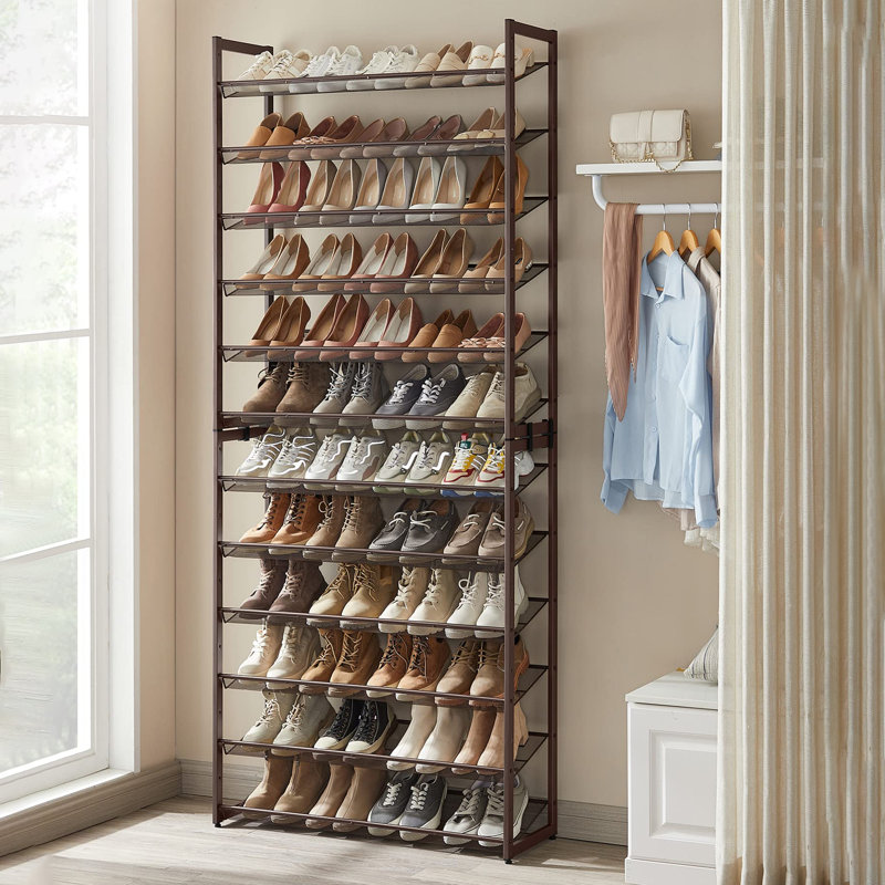 12 Tier Metal Shoe Rack, with Adjustable Flat or Angled Shelves, Set of 2, 6-Tier Stackable Shelf, Bronze