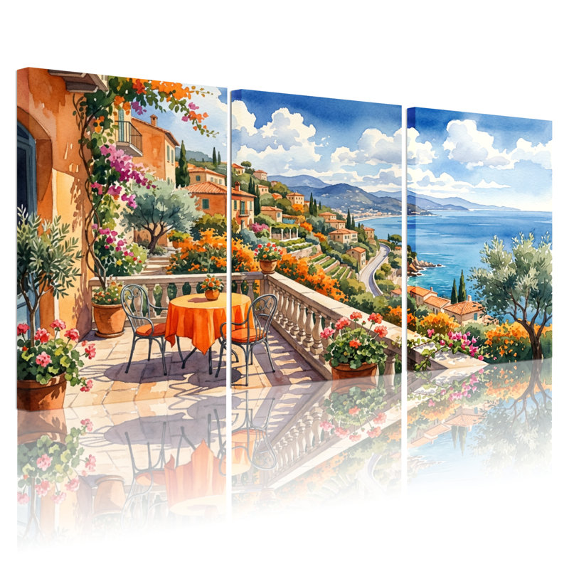 Paysage méditerranéen avec vue sur la mer, H 36 po x l 72 po