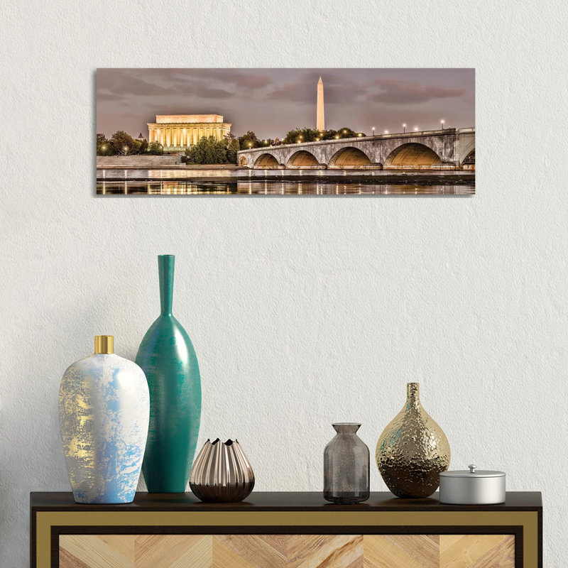Arlington Memorial Bridge With Monuments In The Background, Washington D.C., USA I - Wrapped Canvas Panoramic Print
