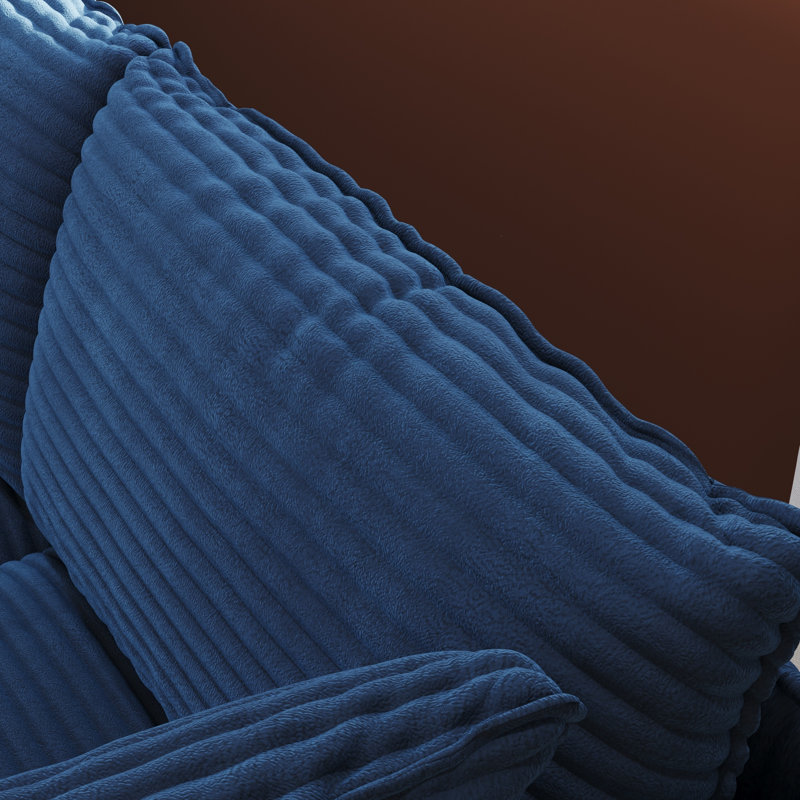 Canapé modulaire 2 places avec rangement caché et repose-pieds, Velours côtelé bleu