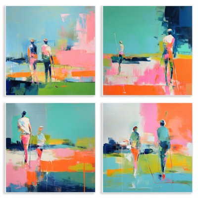 «People on Golf Course», ensemble de 4 plaques murales par Irena Orlov