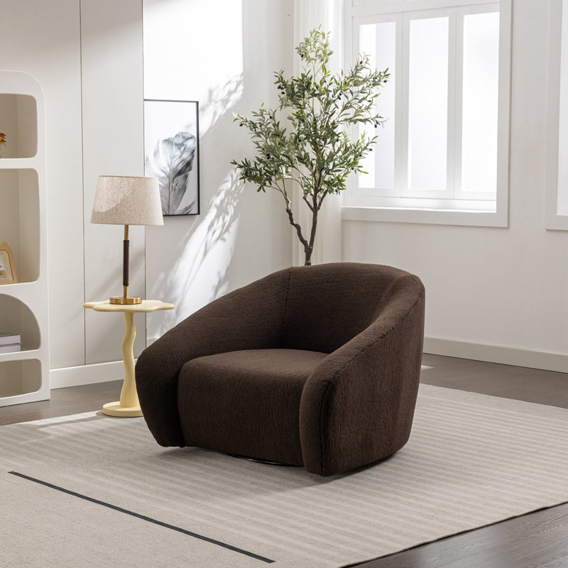 Lessley Modern Upholstered Accent Chair, 360° Swivel, Chocolate Boucle