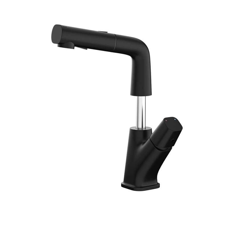 Matte Black Pull - Down Bathroom Faucet , Three Water Patterns, Flexible Spout Movement, Easy Temp Control With Color, Flow Modes, Dual Mode Function, Ceramic Valve
