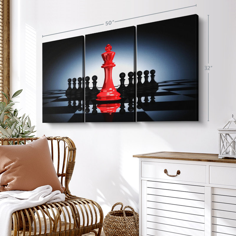 «Chess Red King», 3 pièces sur toile, H 48 po x l 74 po x P 1,25 po
