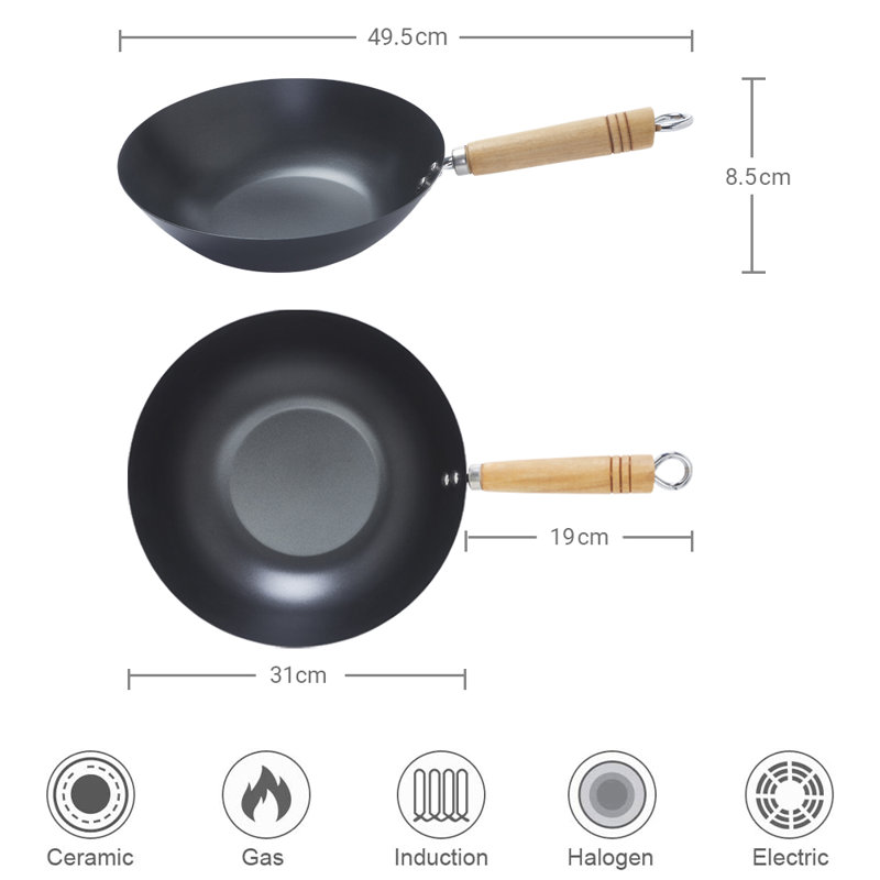 Belfry Kitchen Daniela Non-Stick Carbon Steel Wok, 8.5cm H x 31cm W