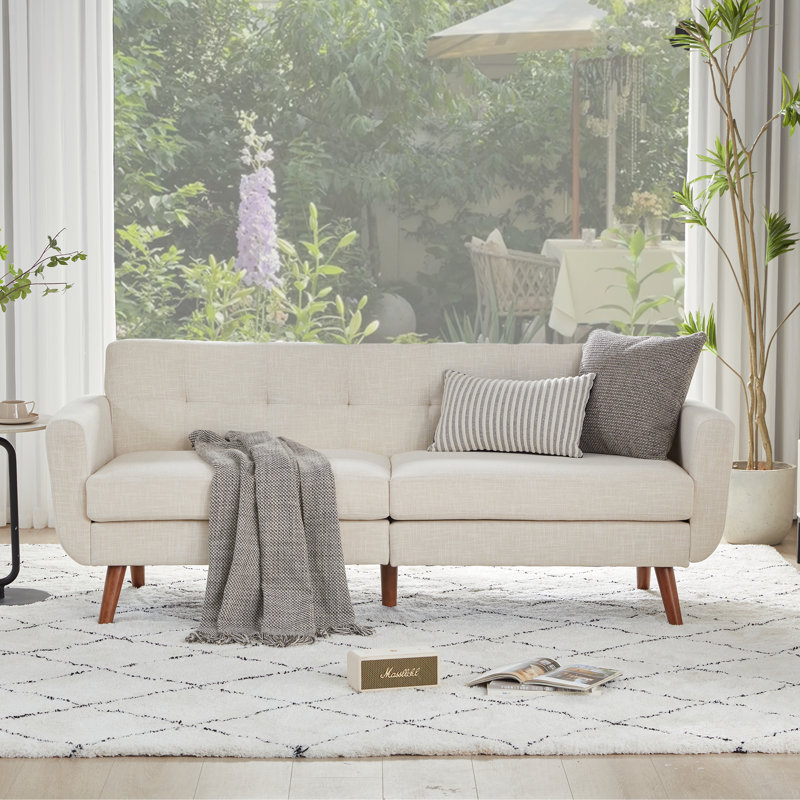 77.2" W Linen Sofa Couch, Mid Century Modern Decor Loveseat Couches For Living Room, Button Tufted Upholstered Small Couch For Bedroom