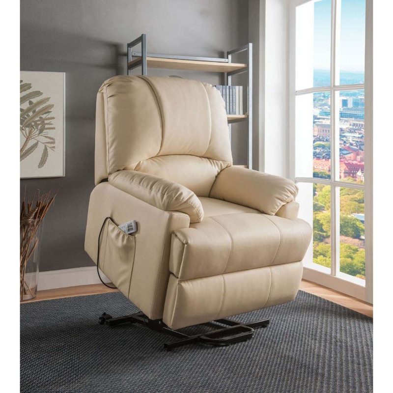 Faux Leather Lift Assist Recliner, Beige Faux Leather