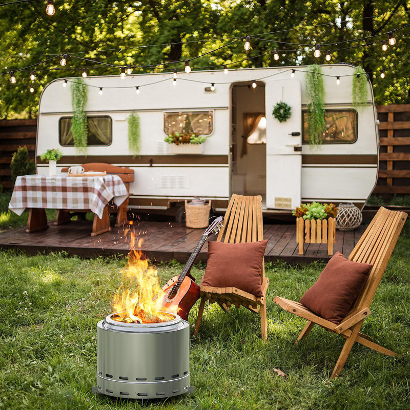 19.5" Smokeless Fire Pit, Portable Outdoor Firepit, Wood Burning Fireplaces, Low Smoke Bonfire For Camping, Patio And Outside