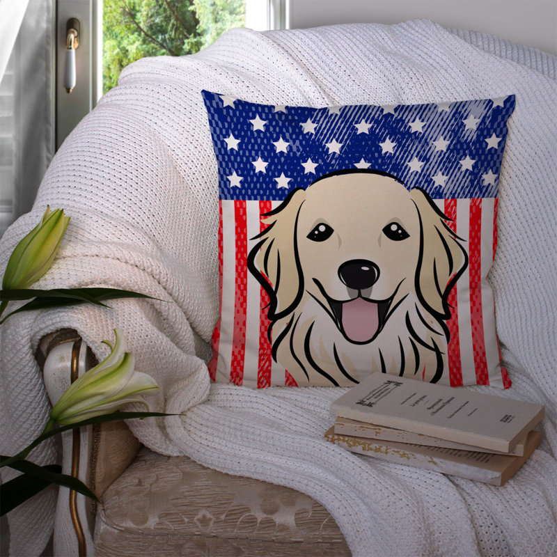  Coussin 14 "American Flag, 14 po x 14 po, Golden retriever 1